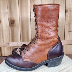 Double H Boots Mens 8 Leather Western Riding Work Boots Brown Tan Packer